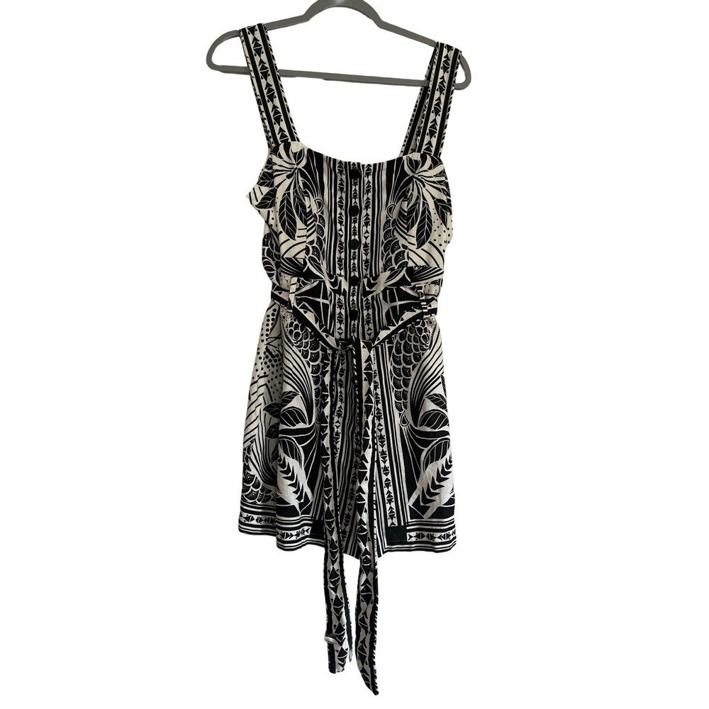 Farm Rio Monochrome Linen‎ Blend Botanical-Print Romper  XL NEW Safari Garden
